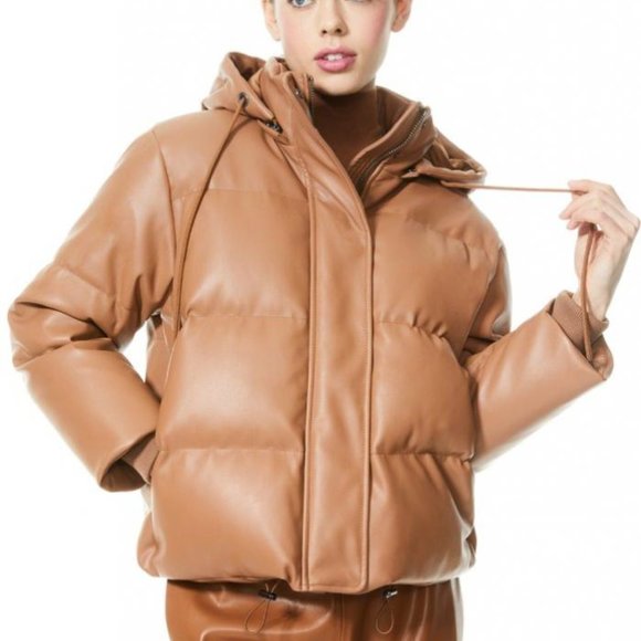 Alice + Olivia Jackets & Blazers - Alice + Olivia Robinson Vegan Leather Puffer Jacket Camel Brown